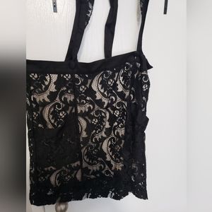 NWT Jawbreaker black lace skirt with attached lace suspenders